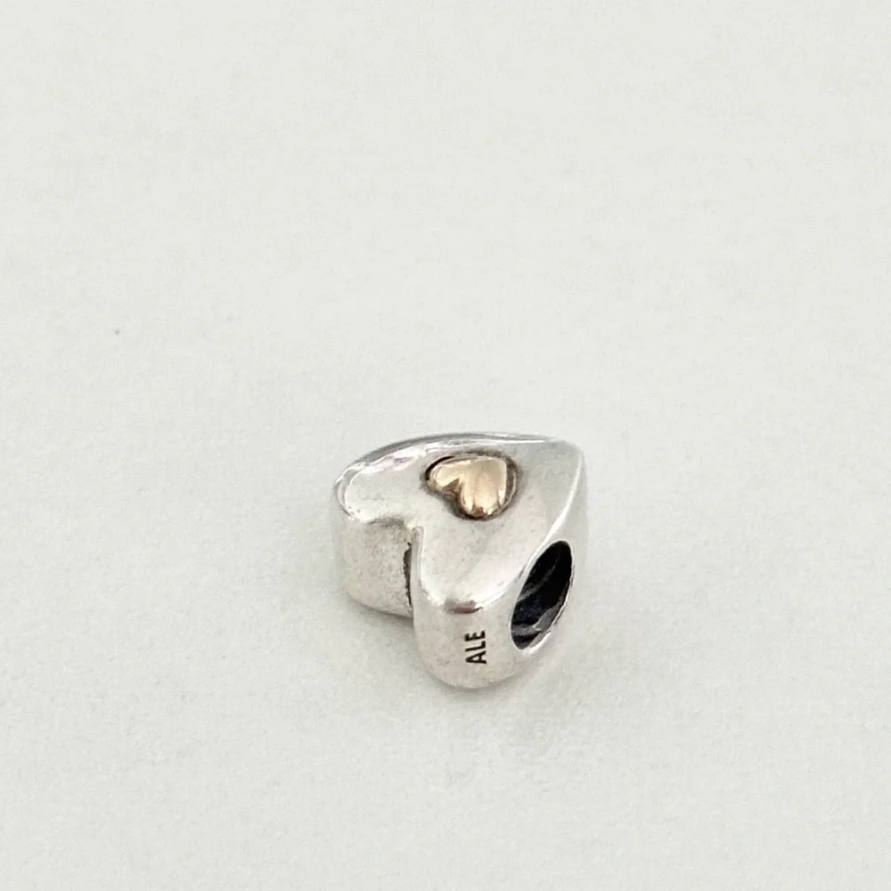 Pandora 925 & 14K Gold Happy Anniversary Puffy Heart Rare Retired Bead Charm